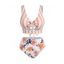 Vacation Tankini Swimwear Striped Floral Print Swimsuit Bowknot Lace-up Crisscross Cut Out Beach Bathing Suit - LIGHT SALMON S