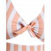 Vacation Tankini Swimwear Striped Floral Print Swimsuit Bowknot Lace-up Crisscross Cut Out Beach Bathing Suit - LIGHT SALMON S