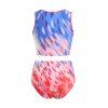 Maillot de Bain Tankini Tordu Feuille Ombrée à Col Bénitier à Taille Haute de Vacance - multicolor M