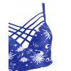 Vintage Tankini Swimsuit Corset Moon Sun Bathing Suit Star Print Lattice Summer Beach Swimwear - DENIM DARK BLUE S