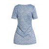 T-shirt Superposé Chiné en Blocs de Couleurs à Manches Courtes Faux Deux Pièces - Bleu clair XXL