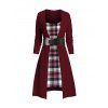 Robe en Tricot à Câble Jointive Voilée à Carreaux - multicolor A XXL
