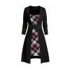 Robe en Tricot à Câble Jointive Voilée à Carreaux - Noir XXL