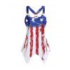 American Flag Casual Tank Top Star Striped Print O Ring Cut Out Handkerchief Summer Top - BLUE 3XL