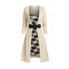 Robe en Tricot à Câble Jointive Voilée à Carreaux - Jaune clair L