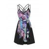 Robe en Ligne A à Imprimé Plume Ceinturée à Bretelle - Noir 3XL