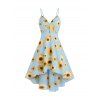 Robe d'Eté Haute Basse de Vacance à Imprimé Tournesol à Bretelle Fine en Ligne A - Bleu clair XL