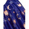 Maillot de Bain Tankini Plissé Contrôle du Ventre Lune Etoile et Soleil à Volants - Bleu Myrtille XL