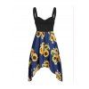Garden Party Dress Sunflower Print Vacation Dress Asymmetrical Empire Waist Ruched Cami Dress - BLUEBERRY BLUE M