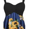 Garden Party Dress Sunflower Print Vacation Dress Asymmetrical Empire Waist Ruched Cami Dress - BLUEBERRY BLUE M