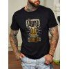 T-shirt Décontracté à Imprimé Lettre et Bière à Col Rond en Coton - Noir XXL