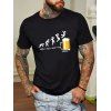 T-shirt à Imprimé Bière Manches Courtes à Col Rond en Coton - Noir XXL