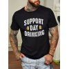 T-shirt Décontracté à Imprimé Slogan et Bière en Coton à Col Rond - Noir XXL