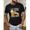 T-shirt Décontracté à Imprimé Bière et Slogan à Manches Courtes à Col Rond - Noir M