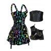 Ensemble de Robe Mini à Demi-Zip à Lacets Bottes Vintage et Ceinture à Taille Large en PU - multicolor S