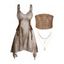 Lace Up Asymmetric Buckle Strap Midi Dress And Tree Moon Layered Chain Necklace Wide Waist PU Belt Outfit - multicolor S
