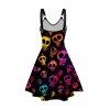 Skull Print O Ring Gothic Style Straps Tank Dress and Thick Heels Matin Boots Earrings Outfit - multicolor S