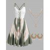 Ensemble de Robe Mi-Longue Teintée Imprimée à Lacets de Fairycore et Boucles d'oreilles Creuses Collier Pendant - multicolor S