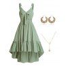 Ensemble de Robe Mi-Longue Haute Basse à Pois et Boucles D'Oreilles Pendantes Collier Lasso - multicolor S