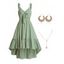 Ensemble de Robe Mi-Longue Haute Basse à Pois et Boucles D'Oreilles Pendantes Collier Lasso - multicolor S