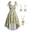 Ensemble de Robe à Imprimé Marguerite Nouée à Epaule avec Boucles D'Oreilles Pendantes en Fausse Perle et Collier Chaîne - multicolor S