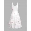 Floral Print Lace Up Dress Ruched High Low Hem Fresh Style Midi Dress - WHITE XL