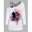 Ensemble de T-shirt à Imprimé Rose à Manches Longues à Col Oblique et de Camisole Ruché en Treillis - Blanc L
