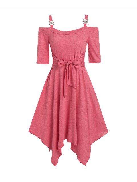 Plain Open Shoulder Bowkont Asymmetrical Dress