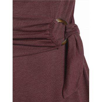 Draped Cowl Front Mini Dress Ruched O Ring Knotted Short Sleeve A Line Dress Cinched Shoulder Grecian Style Vintage Dress