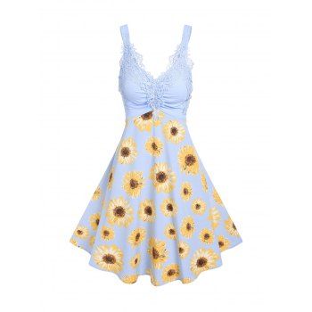 

Guipure Lace Sunflower Print Cami Dress, Light blue