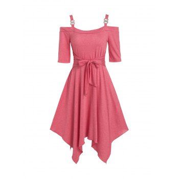 

Plain Open Shoulder Bowkont Asymmetrical Dress, Pink