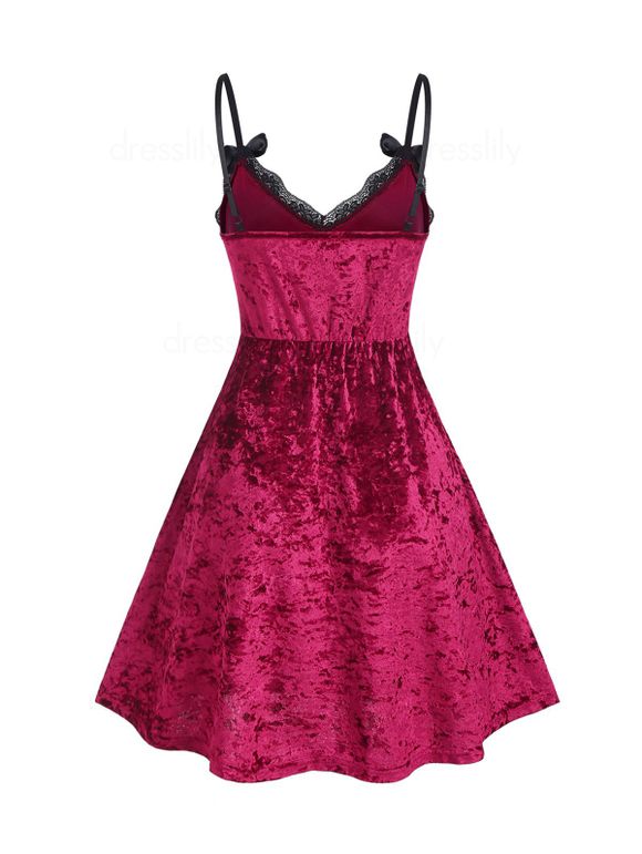 Robe de Soirée à Ourlet en Dentelle en Velours avec Nœud Papillon - Rouge S