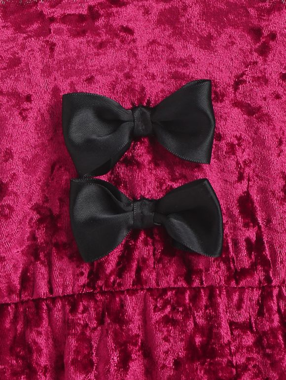 Robe de Soirée à Ourlet en Dentelle en Velours avec Nœud Papillon - Rouge S