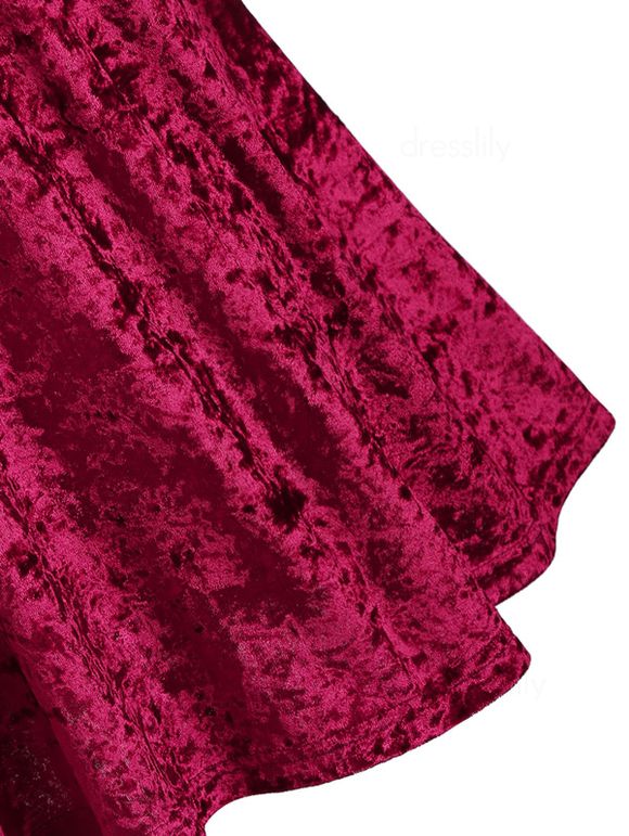 Robe de Soirée à Ourlet en Dentelle en Velours avec Nœud Papillon - Rouge S