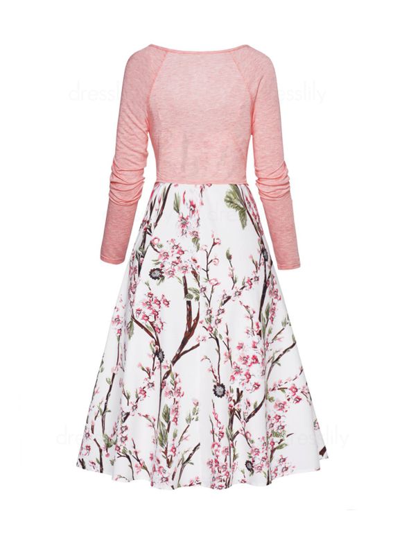 Ensemble de Robe Mi-Longue Ligne A Chinée à Imprimé Feuille et Fleur Deux Pièces et Top Court - Rose clair L