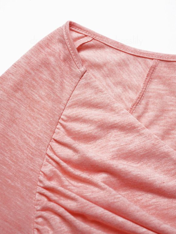 Ensemble de Robe Mi-Longue Ligne A Chinée à Imprimé Feuille et Fleur Deux Pièces et Top Court - Rose clair L