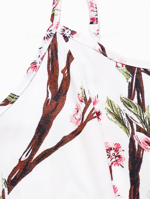 Ensemble de Robe Mi-Longue Ligne A Chinée à Imprimé Feuille et Fleur Deux Pièces et Top Court - Rose clair L