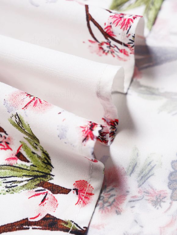 Ensemble de Robe Mi-Longue Ligne A Chinée à Imprimé Feuille et Fleur Deux Pièces et Top Court - Rose clair L