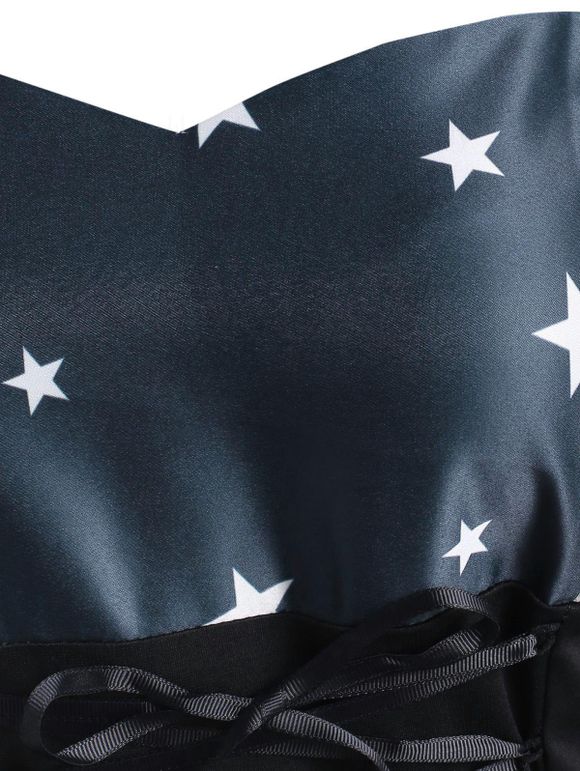 Robe Evasée Teintée Etoile Chat Amusant à Double Bretelle à Lacets - multicolor M