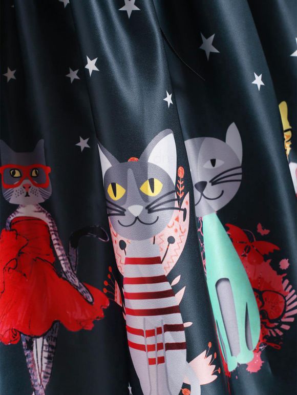 Robe Evasée Teintée Etoile Chat Amusant à Double Bretelle à Lacets - multicolor M