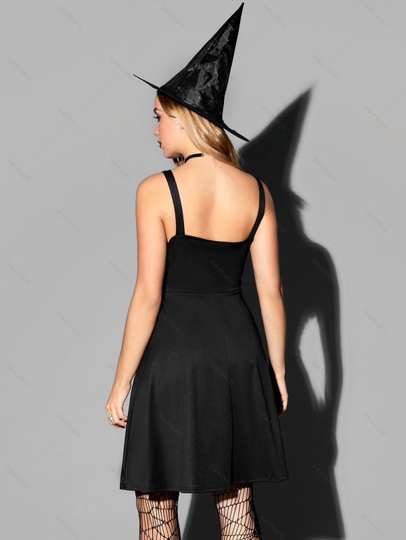 Robe Ligne A à Bretelle Anneau en D sans Manches à Lacets à Taille Haute - Noir XL