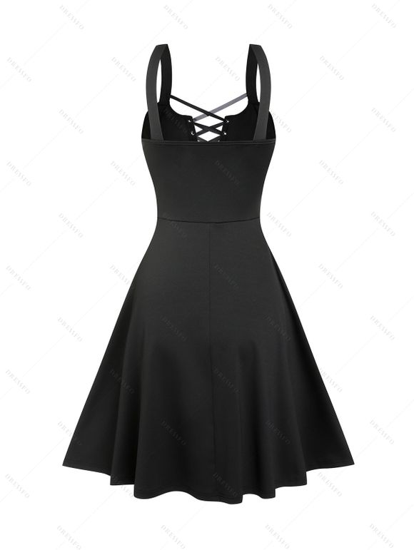 Robe Ligne A à Bretelle Anneau en D sans Manches à Lacets à Taille Haute - Noir XL