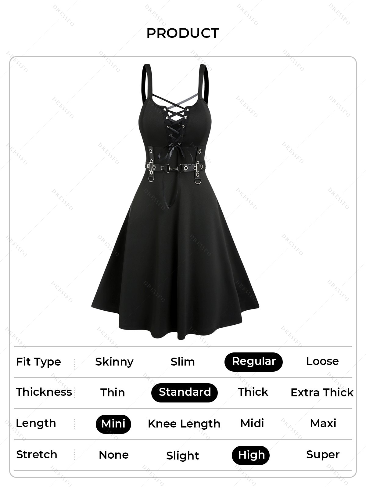 Robe Ligne A à Bretelle Anneau en D sans Manches à Lacets à Taille Haute - Noir XL