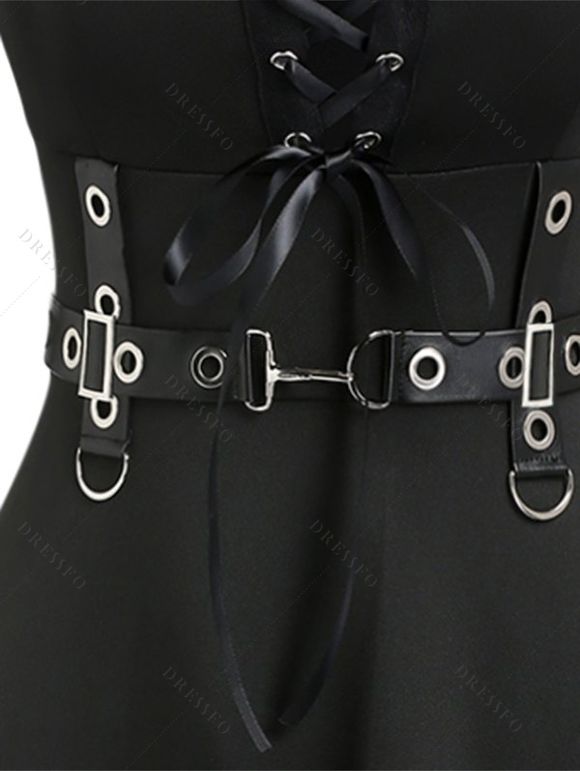 Robe Ligne A à Bretelle Anneau en D sans Manches à Lacets à Taille Haute - Noir XL