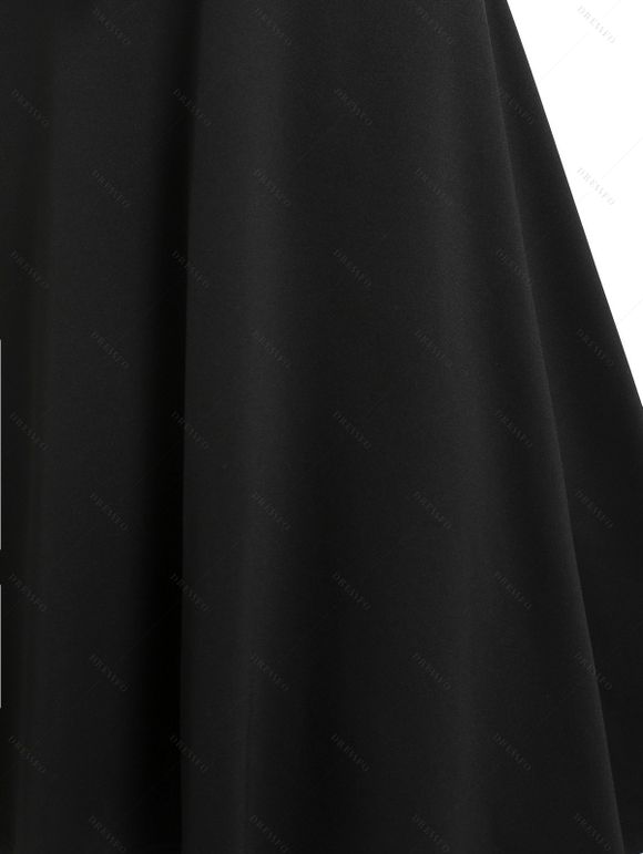 Robe Ligne A à Bretelle Anneau en D sans Manches à Lacets à Taille Haute - Noir XL
