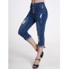 Pantalon Capri Déchiré Au Lavage Délavé Boutonné Cousu en Denim à Ourlet Roulé - Bleu 2XL