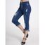 Pantalon Capri Déchiré Au Lavage Délavé Boutonné Cousu en Denim à Ourlet Roulé - Bleu 2XL