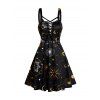 Mini Robe Ligne A à Bretelle Boucle à œillet Croisée à Imprimé Etoile Lune et Soleil à Taille Haute - Noir XXL