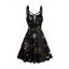 Mini Robe Ligne A à Bretelle Boucle à œillet Croisée à Imprimé Etoile Lune et Soleil à Taille Haute - Noir XXL