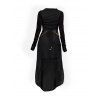 Asymmetric Full Sleeve Open Front Belted Long Top And Plain Color Mini Tank Dress Two Piece Set - BLACK S